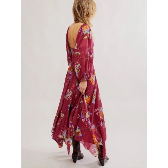 FREE PEOPLE Morning Glory Maxi Dress Red Combo Floral Fairy size medium NWT - Picture 3 of 5